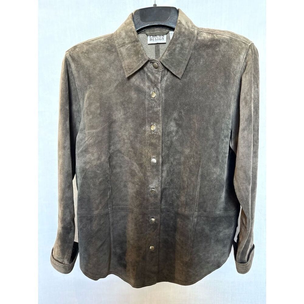Chico's Design Women's Suede Button-Up Shirt Jacket - Light Charcoal Chico's 2
